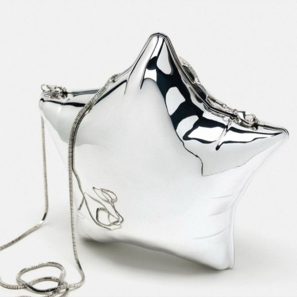 Zara Silver Star Box Clutch/CrossbodyBox clutch shaped like a star balloon - Picture 1 of 12